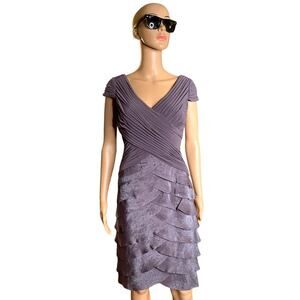 Adrianna Papell Cocktail Dress 8 Formal Prom Layered Cap Sleeve Bodycon Purple